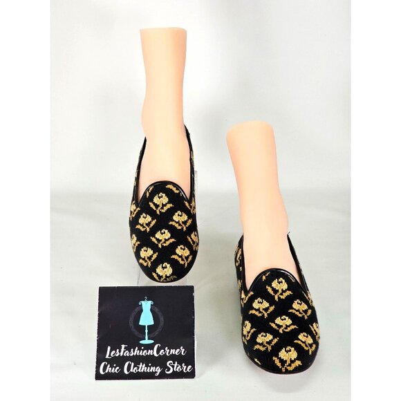 Zalo Women's Black/Yellow Flowers Print With Black Leather Trim Loafers Sz 8 195 - Picture 2 of 15